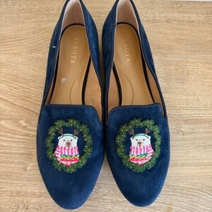 Talbots Ryan Embroidered Suede Loafers Polar Bear‎ Blue 8.5M